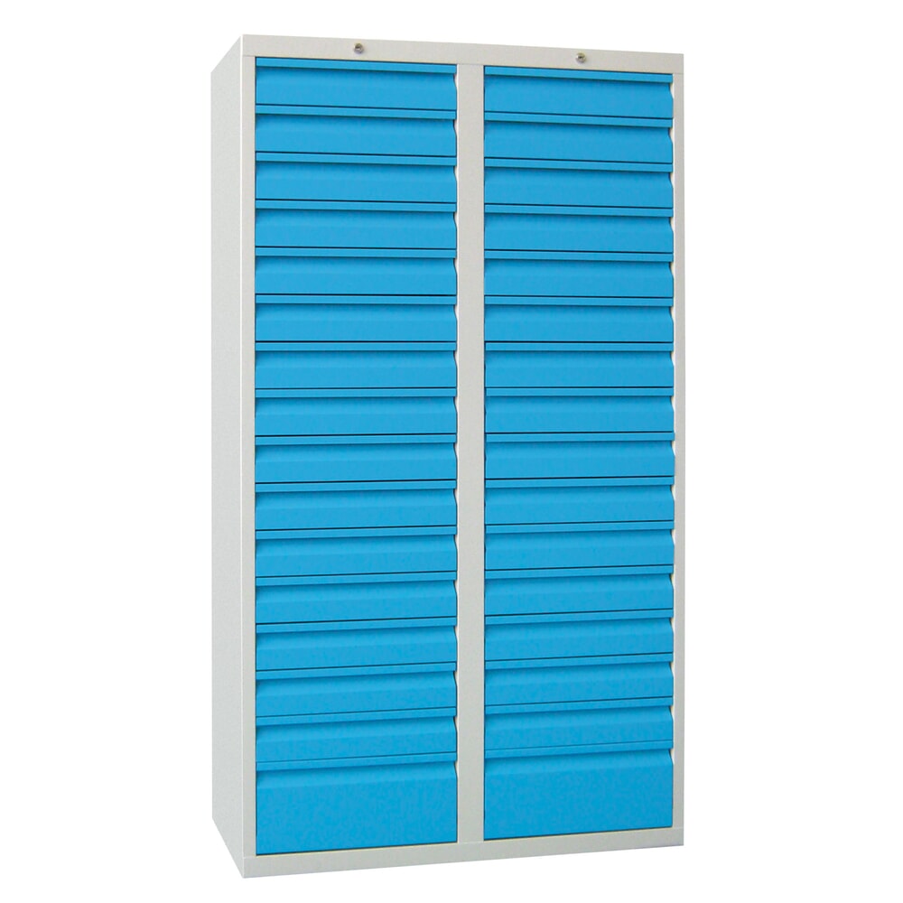 Illustration du produit: Armoire à tiroirs légère PAVOY, guidage à coulissement, tiroirs 30 x 100 mm + 2 x 200 mm, largeur 1 000 mm, bleu ciel, gris clair