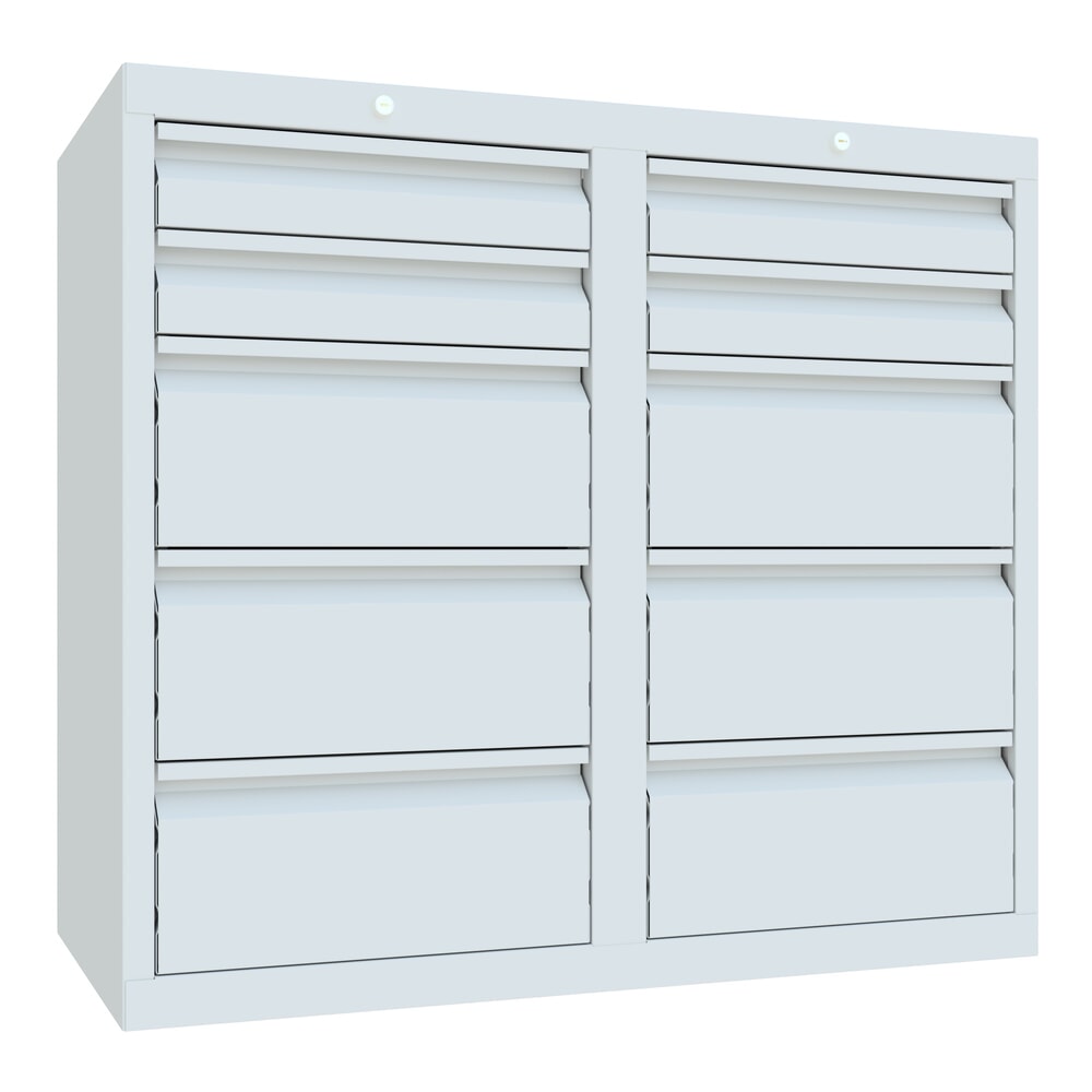 Illustration du produit: Armoire à tiroirs légère PAVOY, guidage à coulissement, tiroirs 4 x 100 mm + 6 x 200 mm, largeur 1 000 mm, gris clair, gris clair