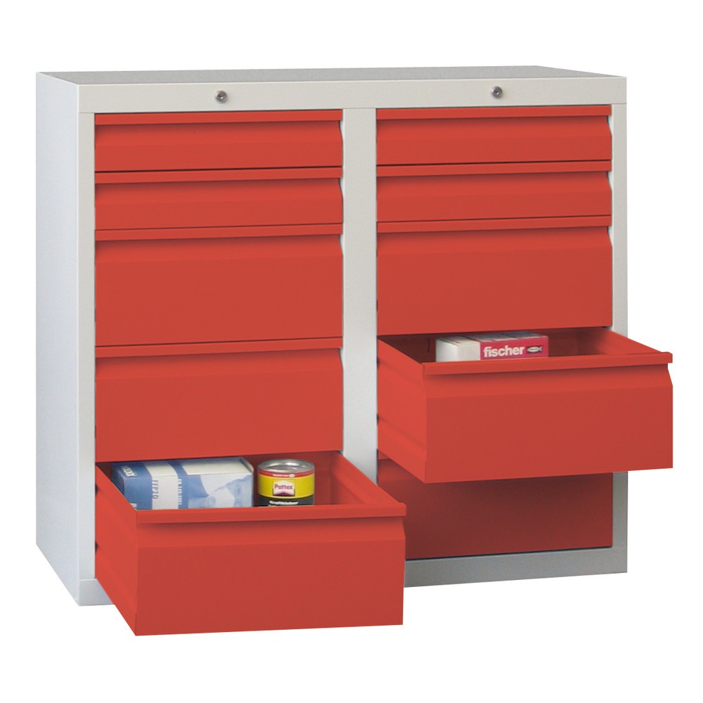 Produktabbildung Nr. 2: Armoire à tiroirs légère PAVOY, guidage à coulissement, tiroirs 4 x 100 mm + 6 x 200 mm, largeur 1 000 mm, rouge feu, gris clair