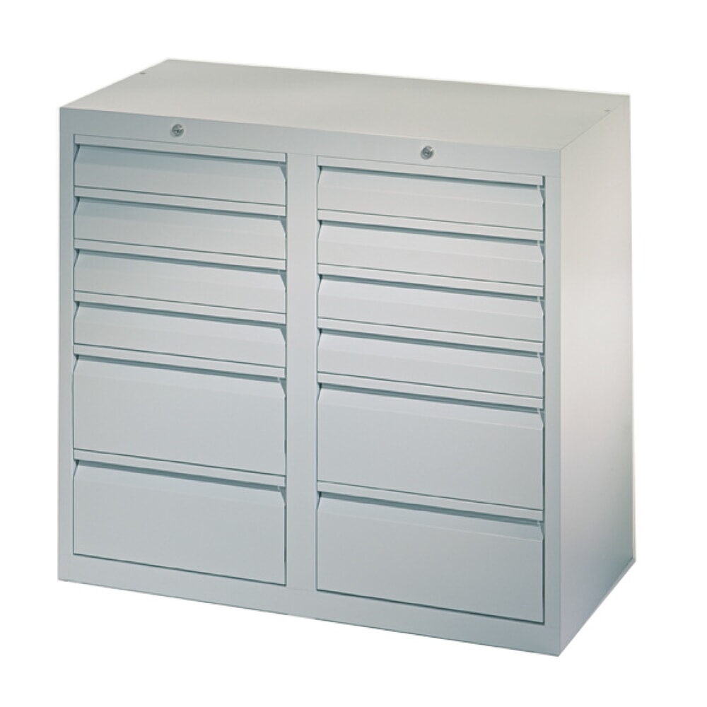 Illustration du produit: Armoire à tiroirs légère PAVOY, guidage à coulissement, tiroirs 8 x 100 mm + 4 x 200 mm, largeur 1 000 mm, gris clair, gris clair