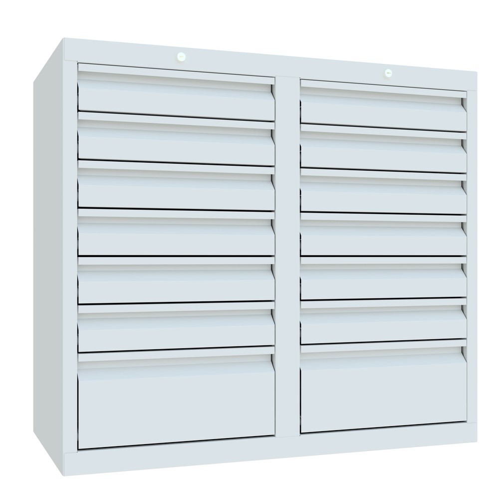 N° de l'image du produit 3 : Armoire à tiroirs légère PAVOY, guidage à galets, tiroirs 12 x 100 mm + 2 x 200 mm, largeur 1 000 mm, gris clair, gris clair