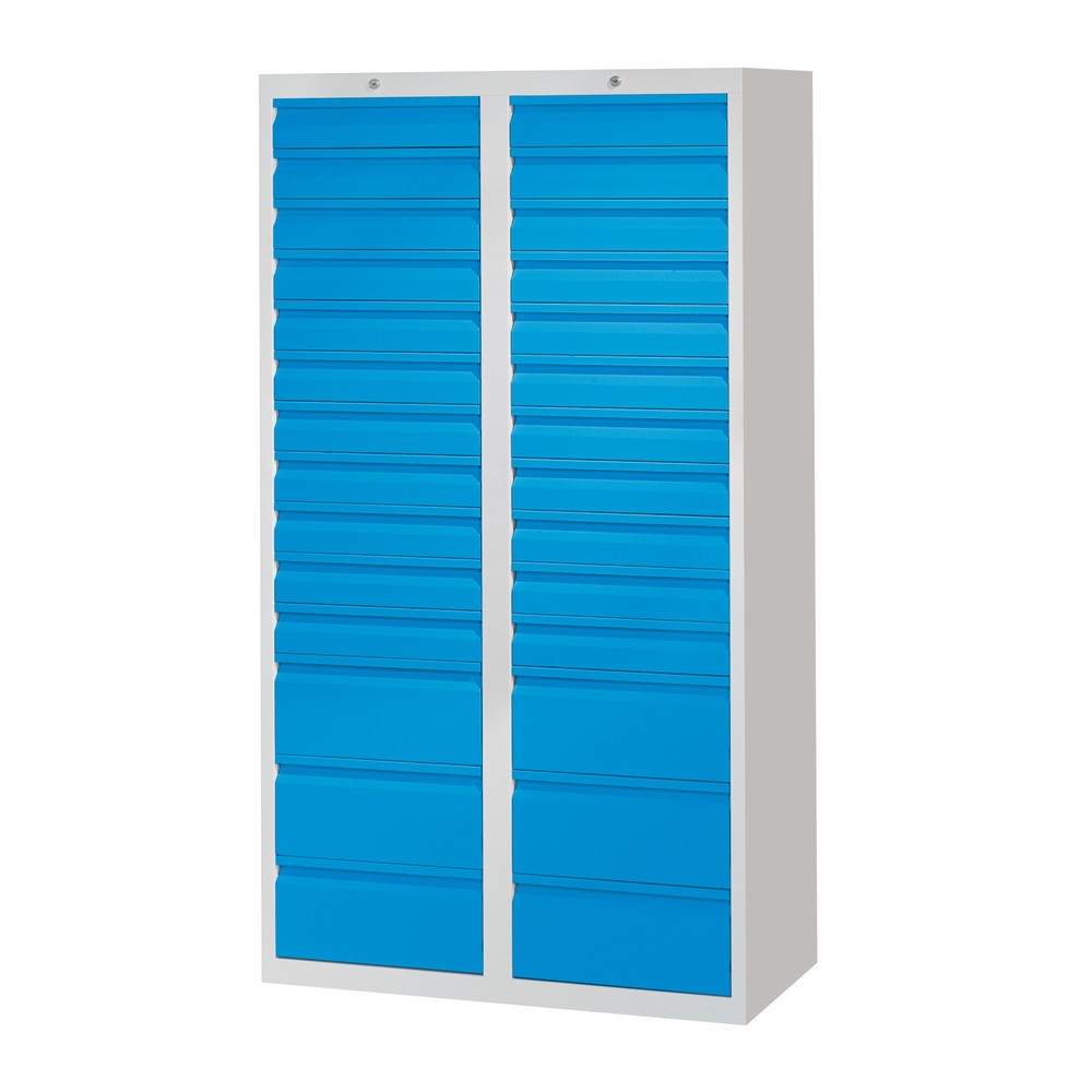 Illustration du produit: Armoire à tiroirs légère PAVOY, guidage à galets, tiroirs 22 x 100 mm + 6 x 200 mm, largeur 1 000 mm, bleu gentiane, bleu gentiane