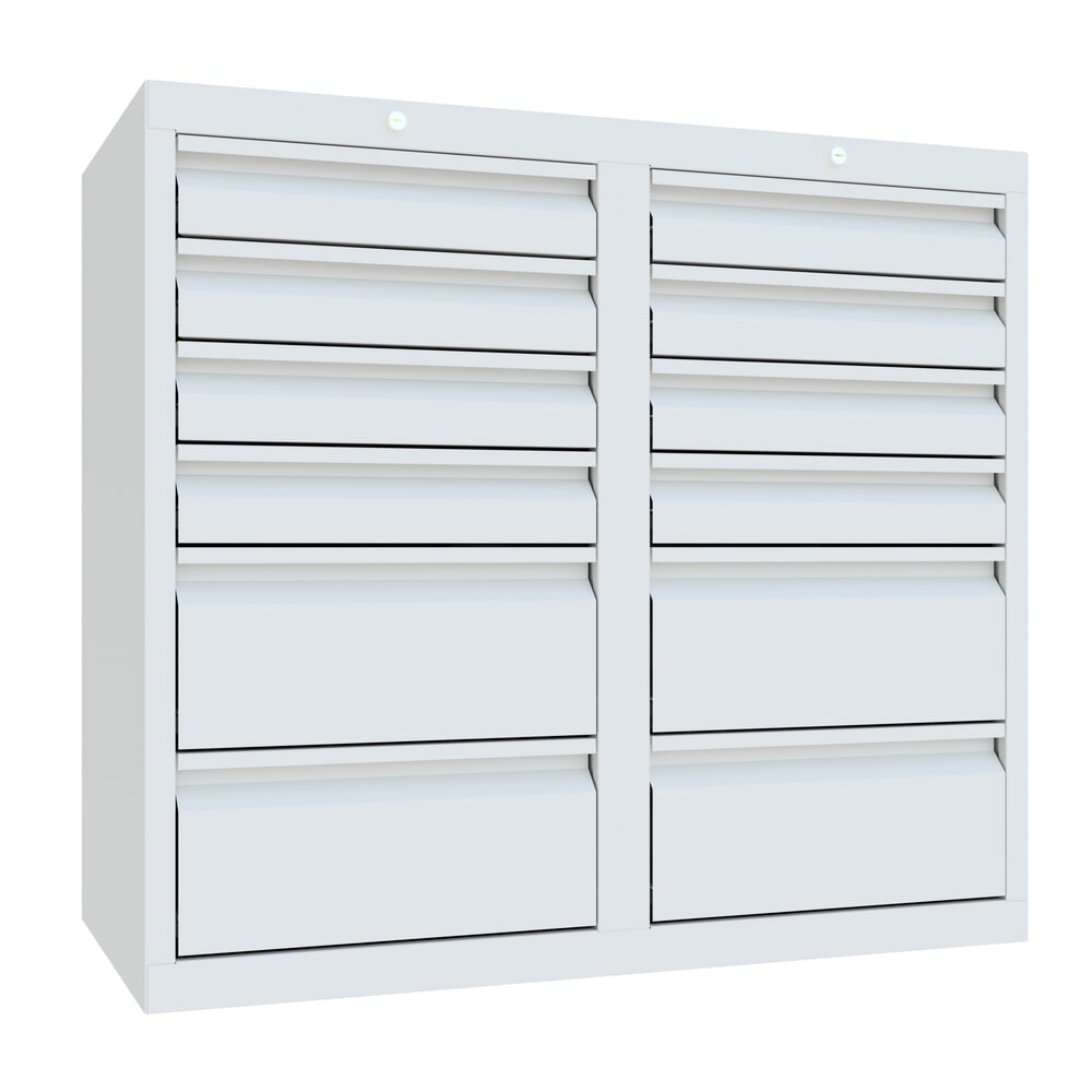 N° de l'image du produit 1 : Armoire à tiroirs légère PAVOY, guidage à galets, tiroirs 8 x 100 mm + 4 x 200 mm, largeur 1 000 mm, gris clair, gris clair