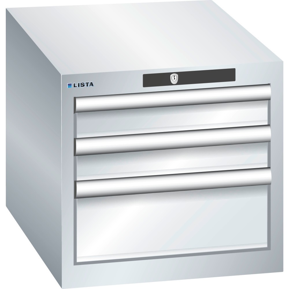 Illustration du produit: Armoire à tiroirs LISTA 18x27E, (LxPxH) 411x572x383 mm, 3 tiroirs, 2 x 75 / 1 x 150, gris clair, KEY Lock
