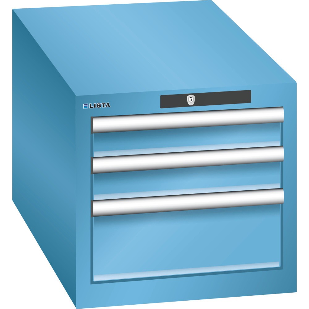 Illustration du produit: Armoire à tiroirs LISTA 18x36E, (lxPxH) 411x725x383 mm, 3 tiroirs, 2 x 75 / 1 x 150, bleu clair, KEY Lock