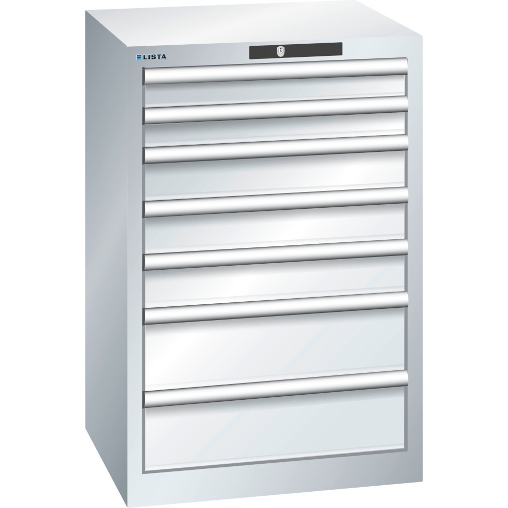 Illustration du produit: Armoire à tiroirs LISTA 27x27E, (lxPxH) 564x572x850 mm, 7 tiroirs, 2 x 75 / 3 x 100 / 2 x 150, gris clair, AUTO Lock