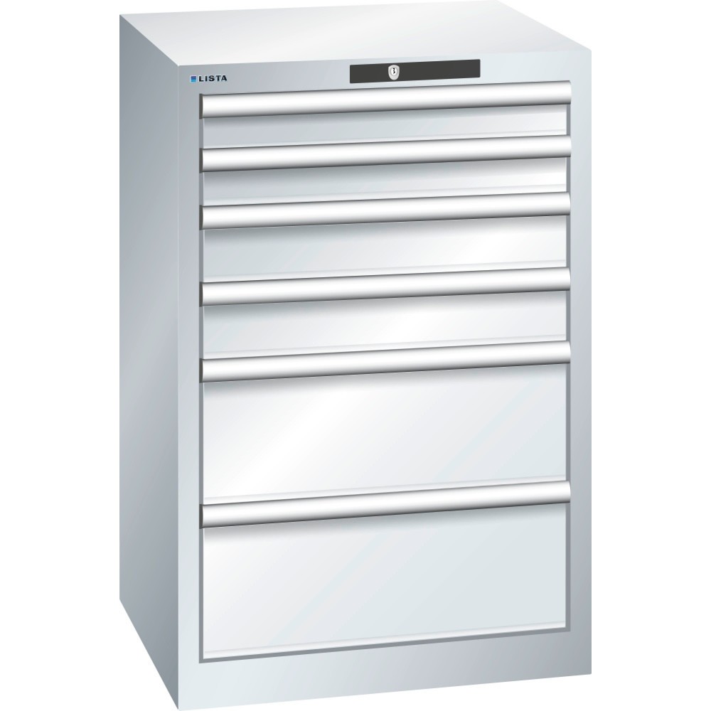 Illustration du produit: Armoire à tiroirs LISTA 27x27E, (lxPxH) 564x572x850 mm, 6 tiroirs, 2 x 75 / 2 x 100 / 2 x 200, gris clair, CODE Lock