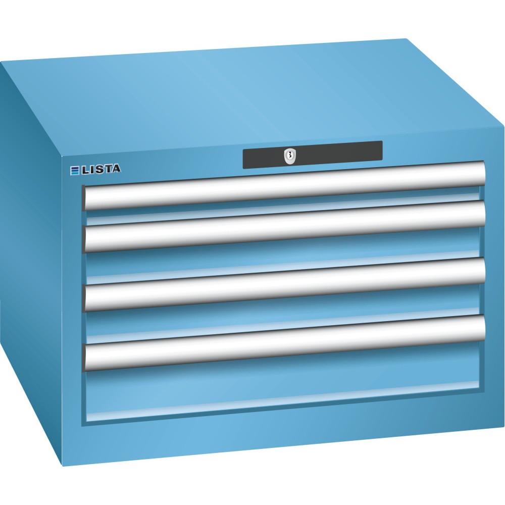 Illustration du produit: Armoire à tiroirs LISTA 27x27E, (lxPxH) 564x572x383 mm, 4 tiroirs, 1 x 50 / 2 x 75 / 1 x 100, bleu clair, CODE Lock