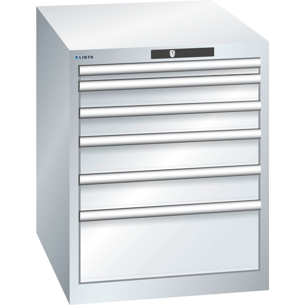 Illustration du produit: Armoire à tiroirs LISTA 27x36E, (lxPxH) 564x725x700 mm, 6 tiroirs, hauteurs de façade 50-200 mm, gris clair, KEY Lock