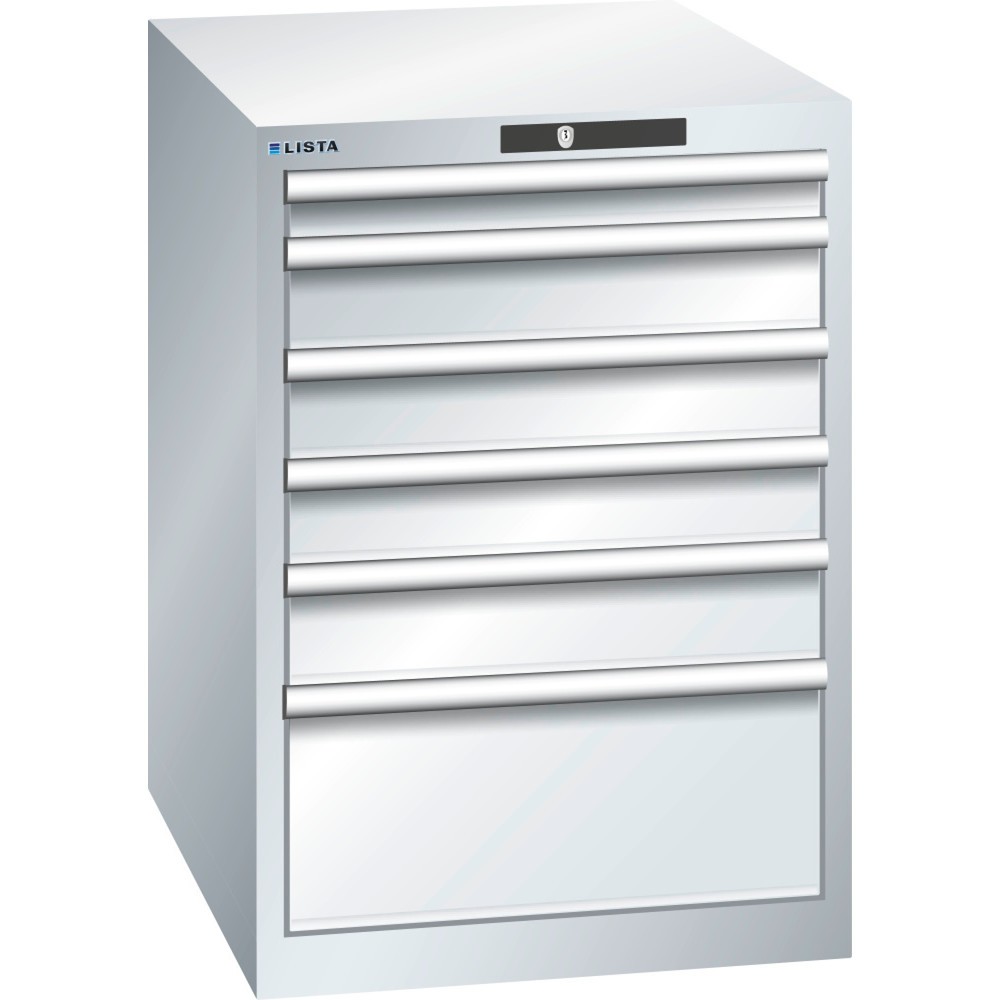 Illustration du produit: Armoire à tiroirs LISTA 27x36E, (lxPxH) 564x725x850 mm, 6 tiroirs, hauteurs de façade 75-250 mm, gris clair, KEY Lock