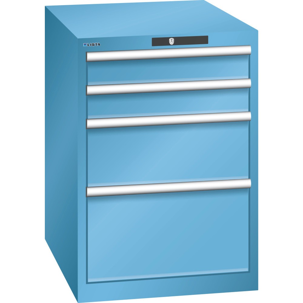 Illustration du produit: Armoire à tiroirs LISTA 27x36E, (lxPxH) 564x725x800 mm, 4 tiroirs, 2 x 100 / 1 x 200 / 1 x 300, bleu clair, CODE Lock
