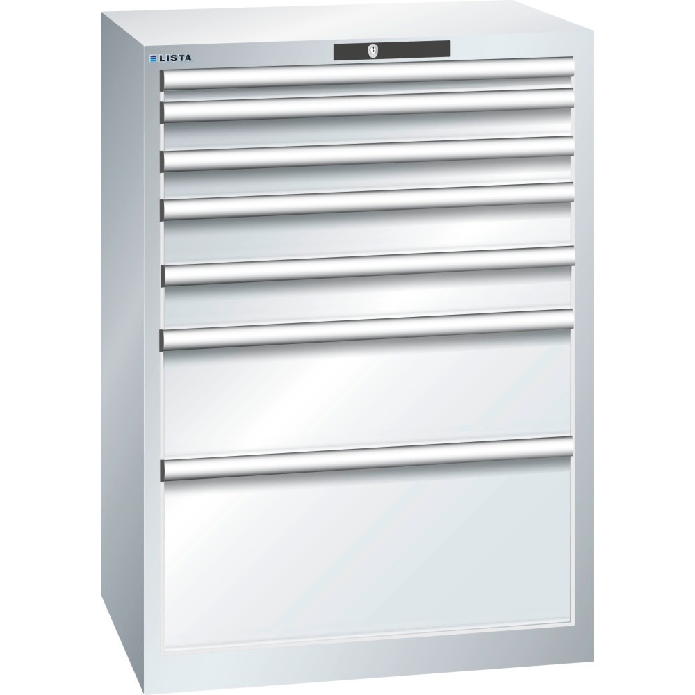 Illustration du produit: Armoire à tiroirs LISTA 36x27E, (lxPxH) 717x572x1 000 mm, 7 tiroirs, hauteurs de façade 50-300 mm, gris clair, KEY Lock