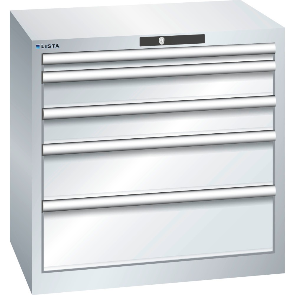 Illustration du produit: Armoire à tiroirs LISTA 36x27E, (lxPxH) 717x572x700 mm, 5 tiroirs, hauteurs de façade 50-200 mm, gris clair, KEY Lock