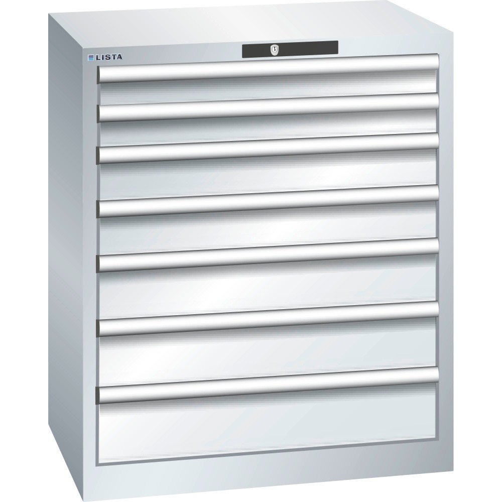 Illustration du produit: Armoire à tiroirs LISTA 36x27E, (lxPxH) 717x572x850 mm, 7 tiroirs, hauteurs de façade 75-150 mm, gris clair, RFID Lock