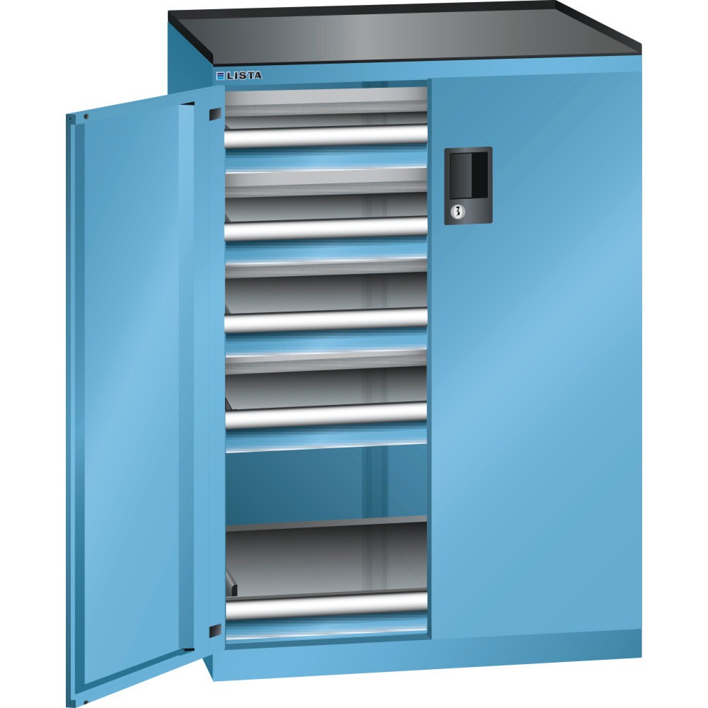 Illustration du produit: Armoire à tiroirs LISTA 36x27E, (lxPxH) 717x600x1 020 mm, 5 tiroirs capacité de charge 200 kg, 5 x 75, bleu clair, KEY Lock