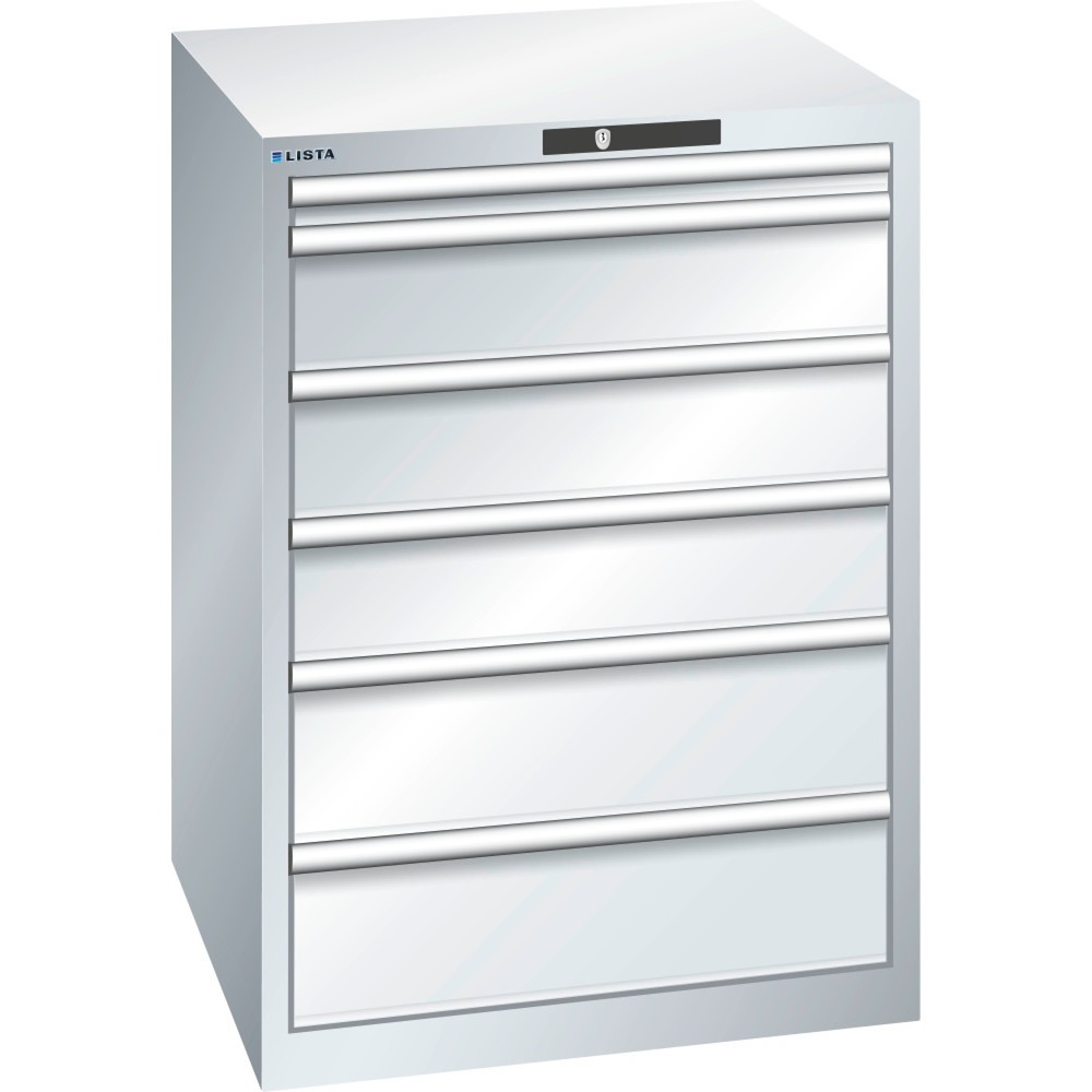 Illustration du produit: Armoire à tiroirs LISTA 36x36E, (lxPxH) 717x725x1 000 mm, 6 tiroirs, 1 x 50 / 3 x 150 / 2 x 200, gris clair, KEY Lock