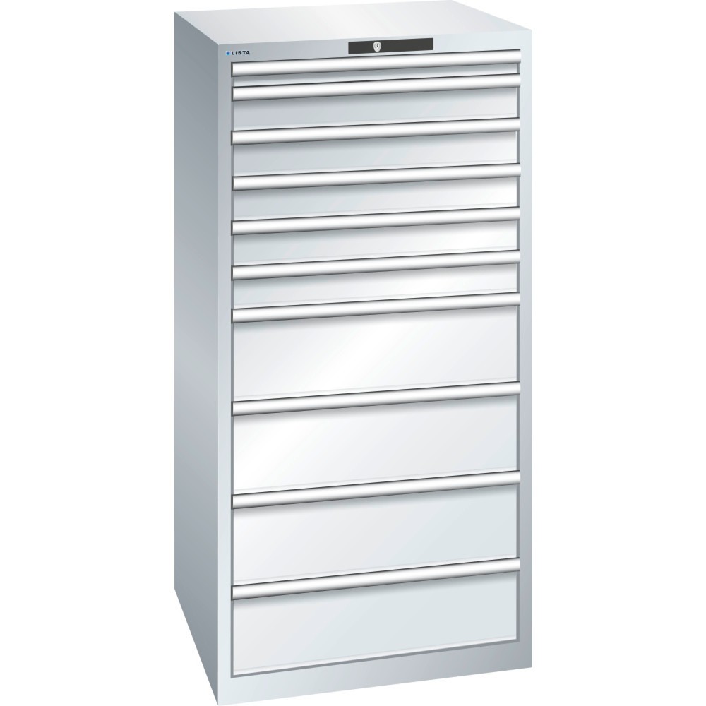 Illustration du produit: Armoire à tiroirs LISTA 36x36E, (lxPxH) 717x725x1 450 mm, 10 tiroirs, 1 x 50 / 5 x 100 / 4 x 200, gris clair, KEY Lock