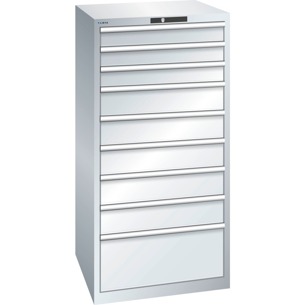 Illustration du produit: Armoire à tiroirs LISTA 36x36E, (lxPxH) 717 x 725 x 1 450 mm, 9 tiroirs capacité de charge 200 kg, gris clair, KEY Lock