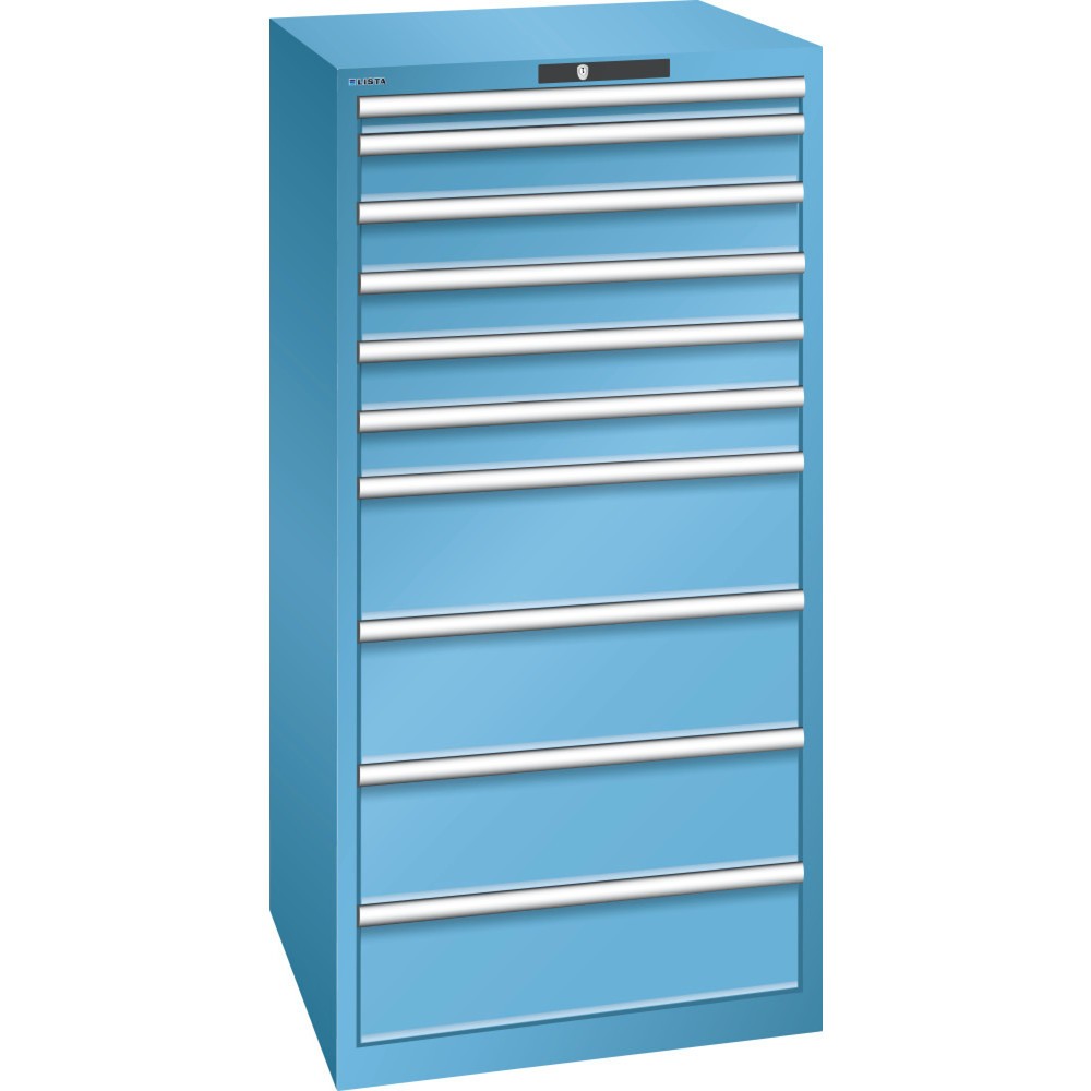 Illustration du produit: Armoire à tiroirs LISTA 36x36E, (lxPxH) 717 x 725 x 1 450 mm, 10 tiroirs capacité de charge 200 kg, bleu clair, KEY Lock