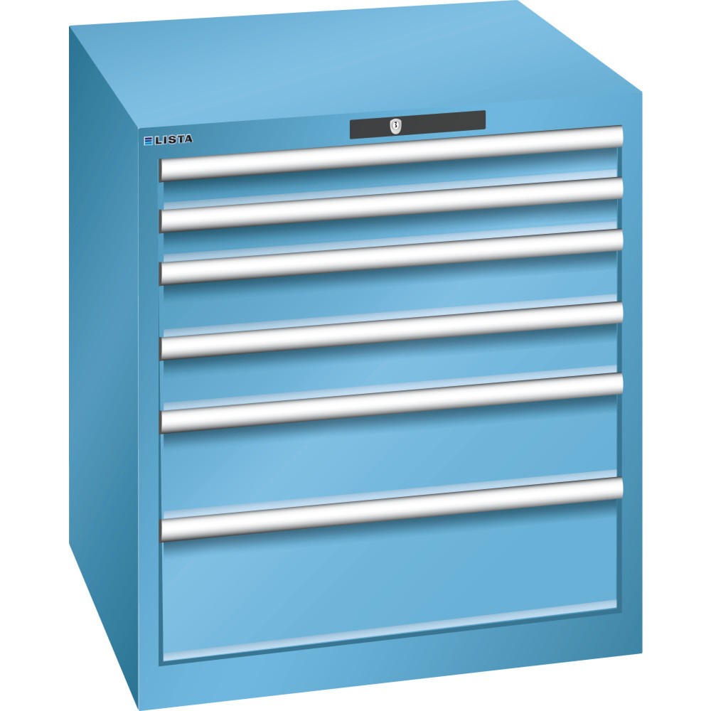 Illustration du produit: Armoire à tiroirs LISTA 36x36E, (lxPxH) 717x725x800 mm, 6 tiroirs, hauteurs de façade 75-200 mm, bleu clair, KEY Lock