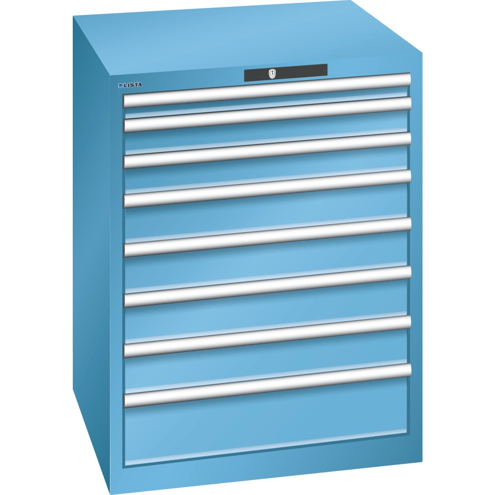 Illustration du produit: Armoire à tiroirs LISTA 36x36E, (lxPxH) 717x725x850 mm, 8 tiroirs, hauteurs de façade 50-150 mm, bleu clair, KEY Lock