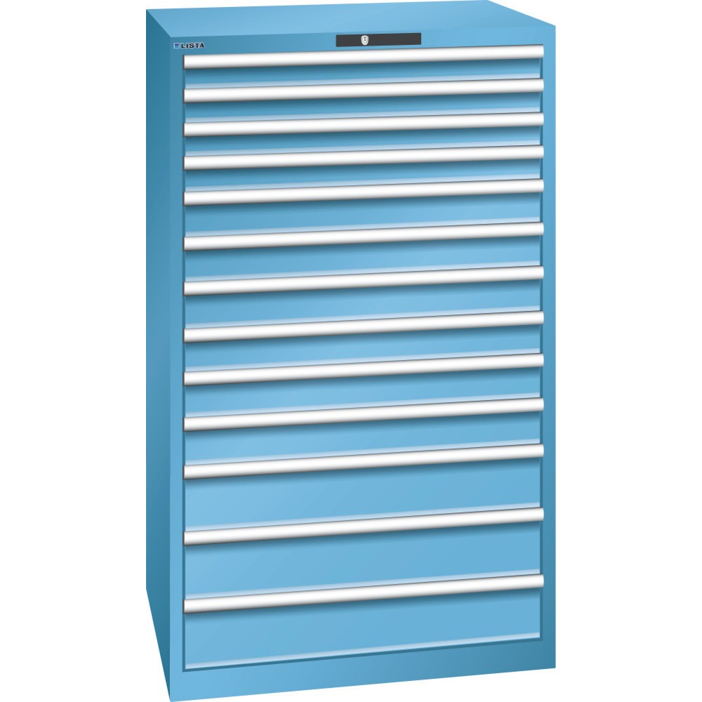 Illustration du produit: Armoire à tiroirs LISTA 45x36E, (lxPxH) 870x725x1 450 mm, 13 tiroirs capacité de charge 200 kg, bleu clair, CODE Lock
