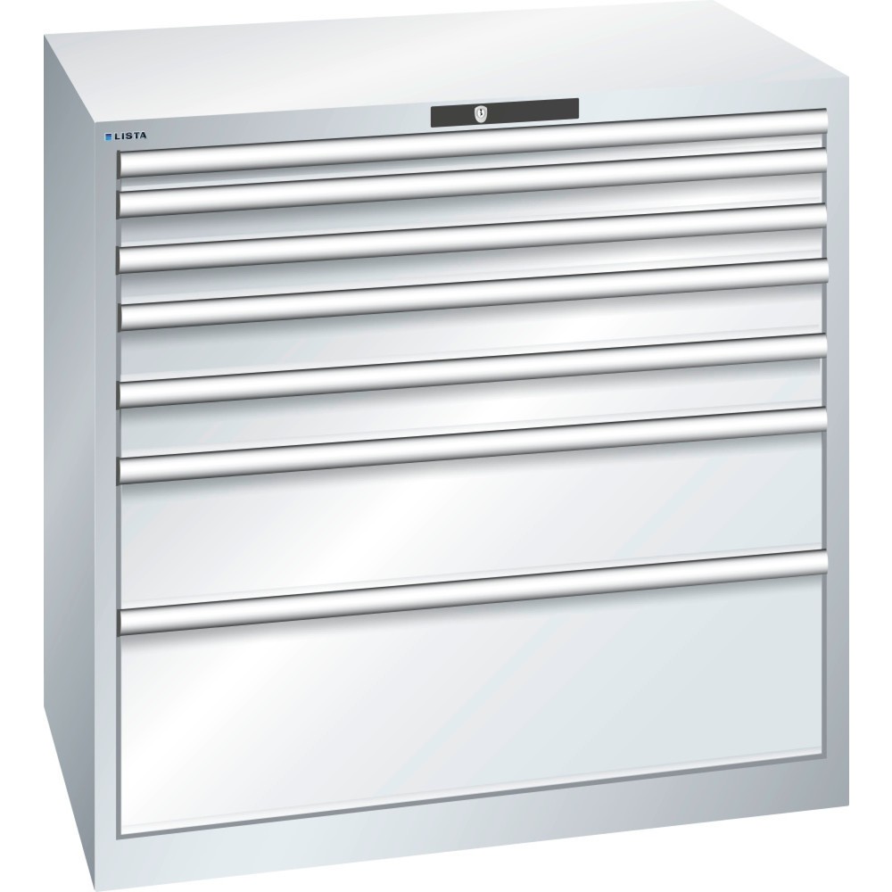 Illustration du produit: Armoire à tiroirs LISTA 54x36E, (LxPxH) 1 023x725x1 000 mm, 7 tiroirs capacité de charge 200 kg, gris clair, KEY Lock
