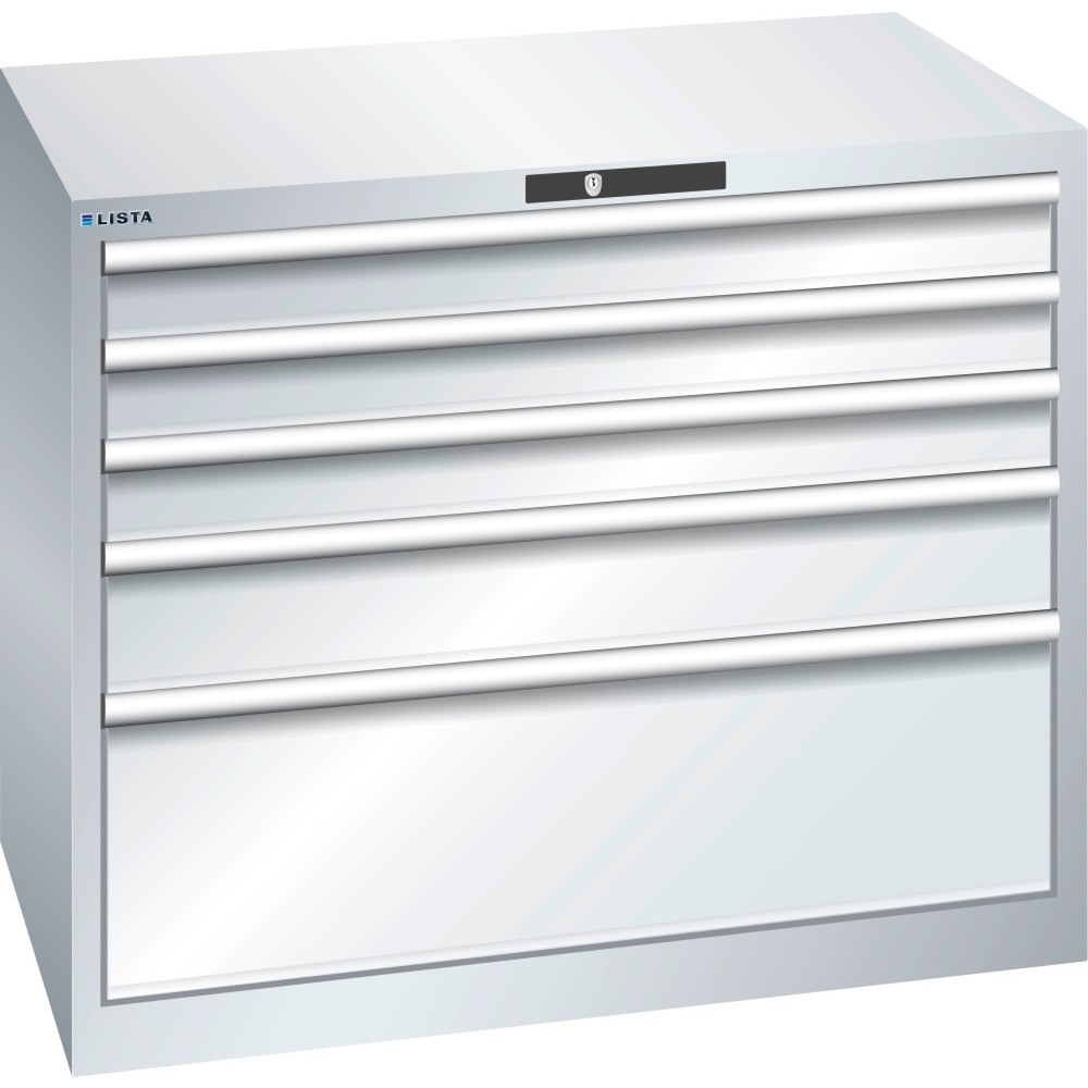 Illustration du produit: Armoire à tiroirs LISTA 54x36E, (lxPxH) 1 023x725x850 mm, 5 tiroirs capacité de charge 200 kg, gris clair, KEY Lock