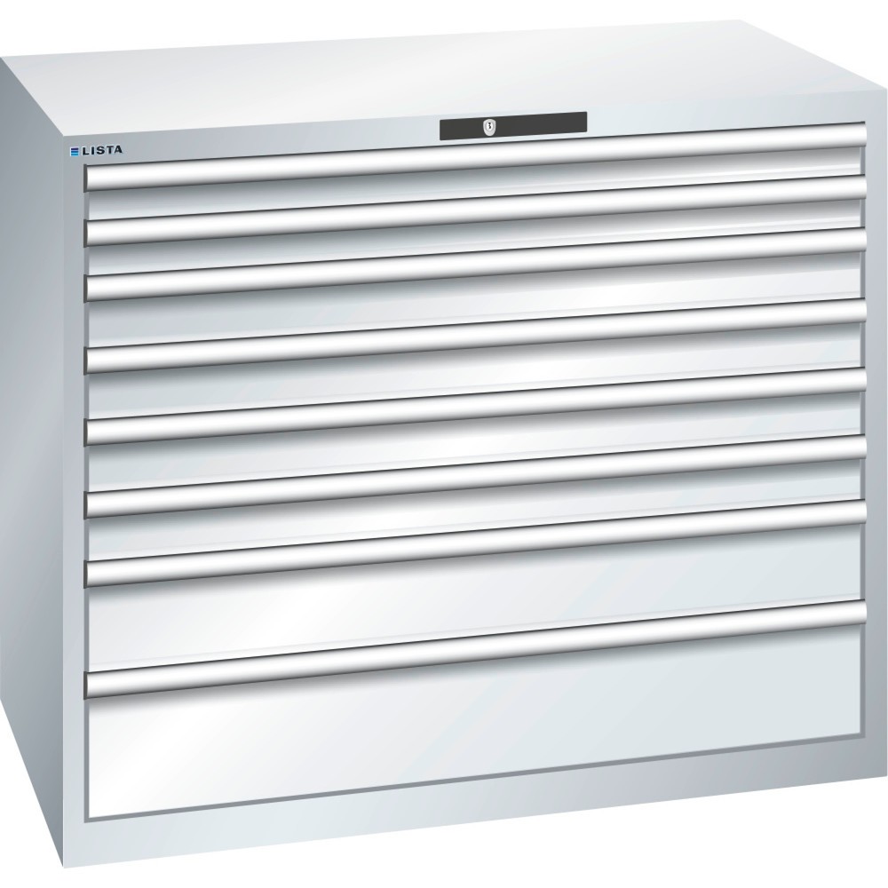 Illustration du produit: Armoire à tiroirs LISTA 64x36E, (lxPxH) 1 193x725x1 000 mm, 8 tiroirs, hauteurs de façade 75-200 mm, gris clair, KEY Lock