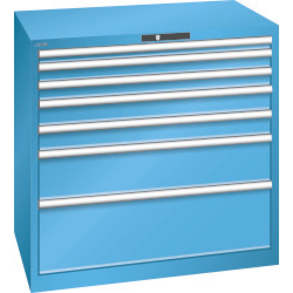 Illustration du produit: Armoire à tiroirs LISTA, tiroirs 1x50 + 2x75 + 2x100 + 1x200 + 1x300 mm, capacité de charge 75 kg par tiroir, largeur 1 023 mm, bleu clair