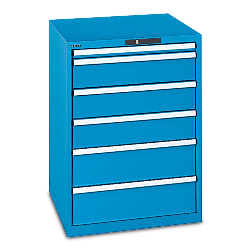 Illustration du produit: Armoire à tiroirs LISTA, tiroirs 1x50 + 2x75 + 2x100 + 2x150 + 1x200 mm, capacité de charge 200 kg par tiroir, largeur 1 023 mm, bleu clair