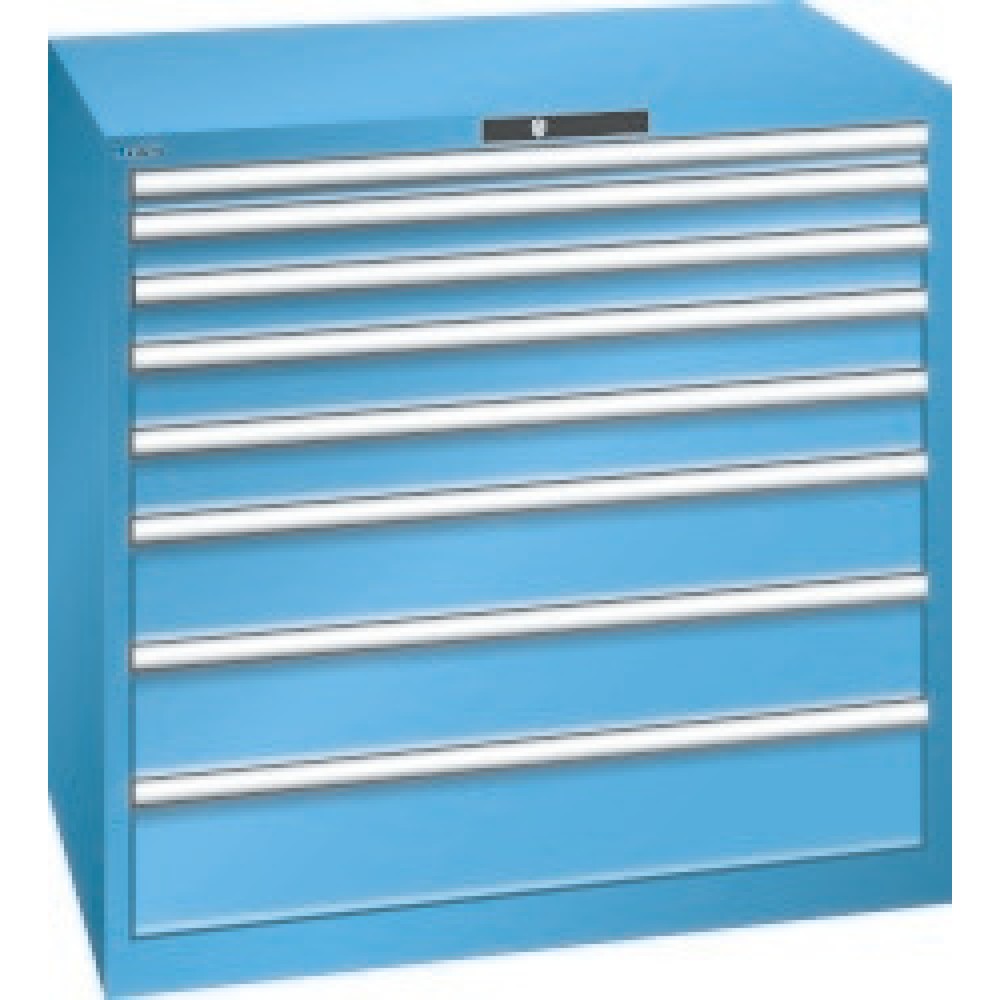 Illustration du produit: Armoire à tiroirs LISTA, tiroirs 1x50 + 2x75 + 2x100 + 2x150 + 1x200 mm, capacité de charge 75 kg par tiroir, largeur 1 023 mm, bleu clair