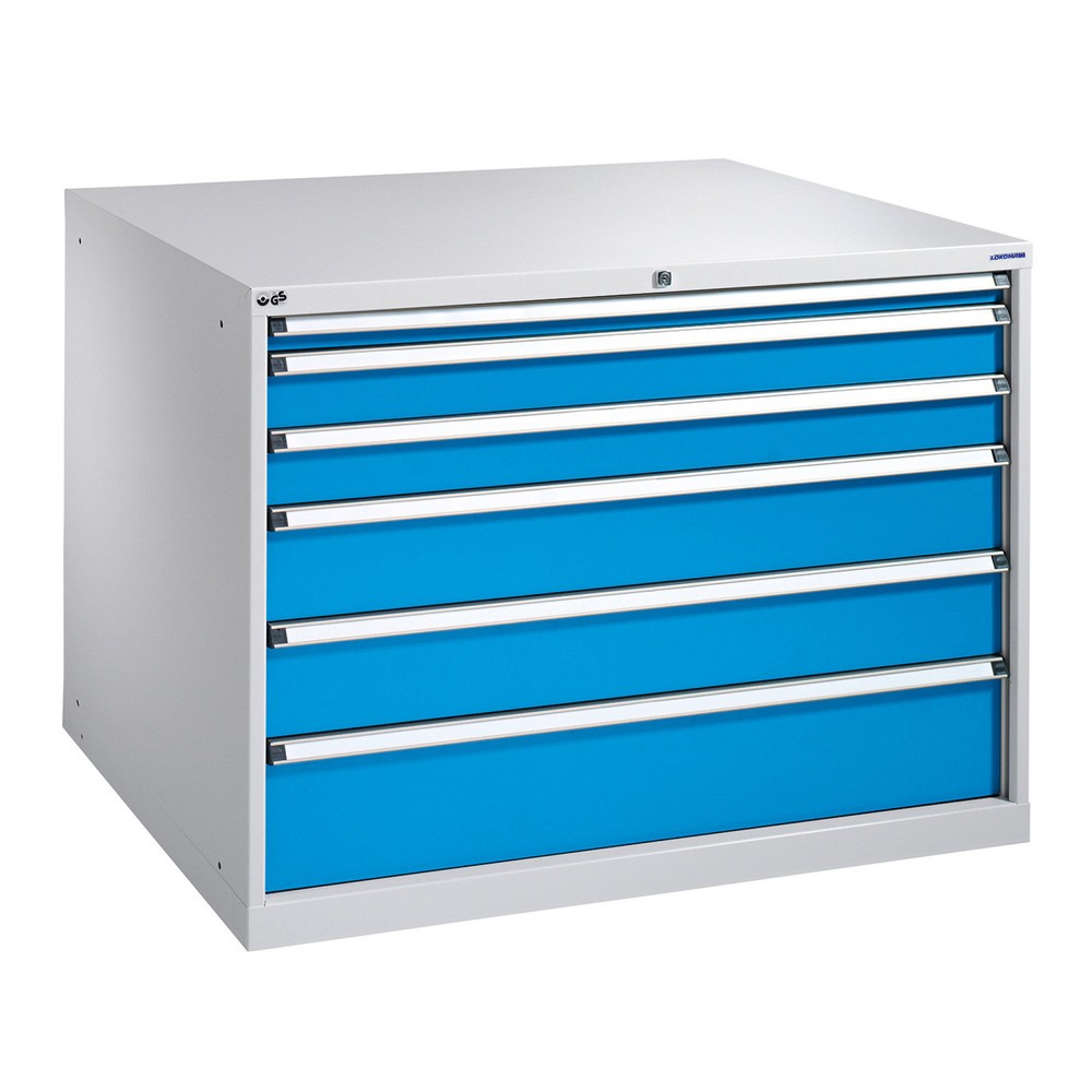 Illustration du produit: Armoire à tiroirs PAVOY, hauteur 1 000 mm, tiroirs 1 x 100 mm + 4 x 200 mm, largeur 715 mm, gris clair, bleu gentiane
