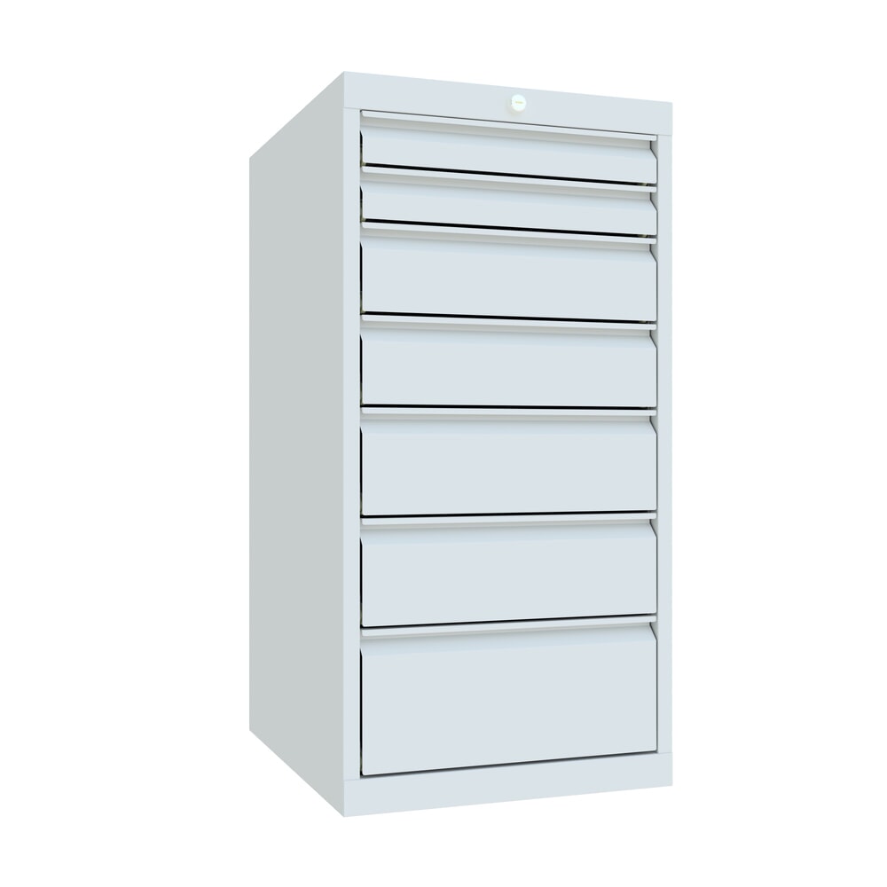 Illustration du produit: Armoire à tiroirs PAVOY, hauteur 1 000 mm, tiroirs 2 x 75 mm + 2 x 125 mm + 2 x 150 + 1 x 200 mm, largeur 500 mm, gris clair, gris clair
