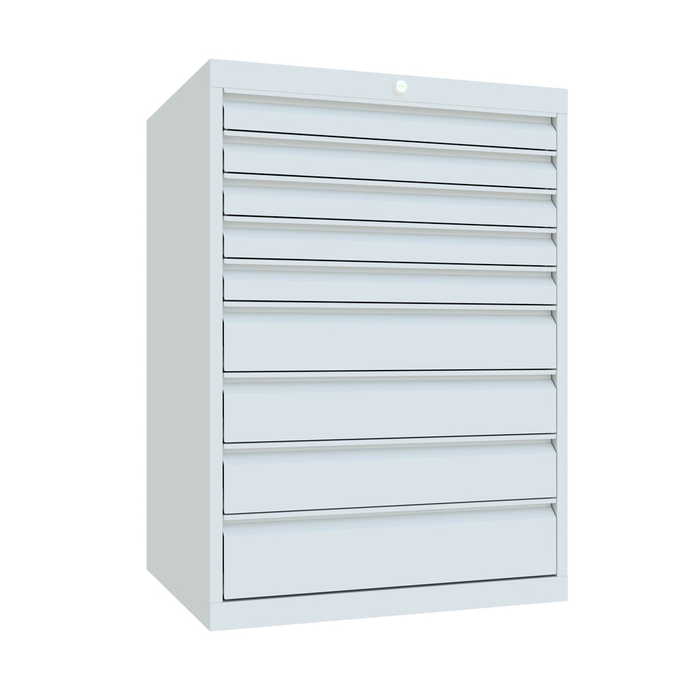 N° de l'image du produit 1 : Armoire à tiroirs PAVOY, hauteur 1 000 mm, tiroirs 5 x 75 mm + 3 x 125 mm + 1 x 150 mm, largeur 715 mm, gris clair, gris clair