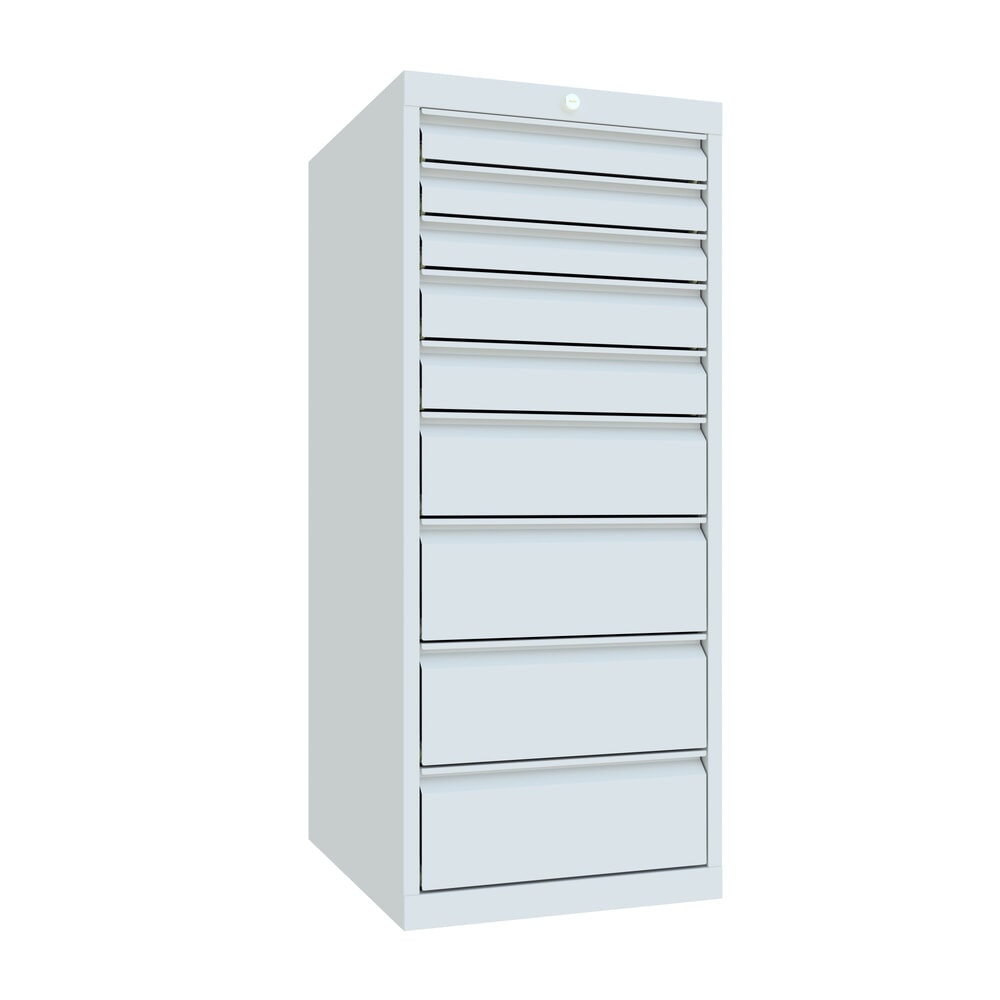 Illustration du produit: Armoire à tiroirs PAVOY, hauteur 1 200 mm, tiroirs 3 x 75 mm + 2 x 100 + 1 x 150 mm + 3 x 175 mm, largeur 500 mm, gris clair, gris clair