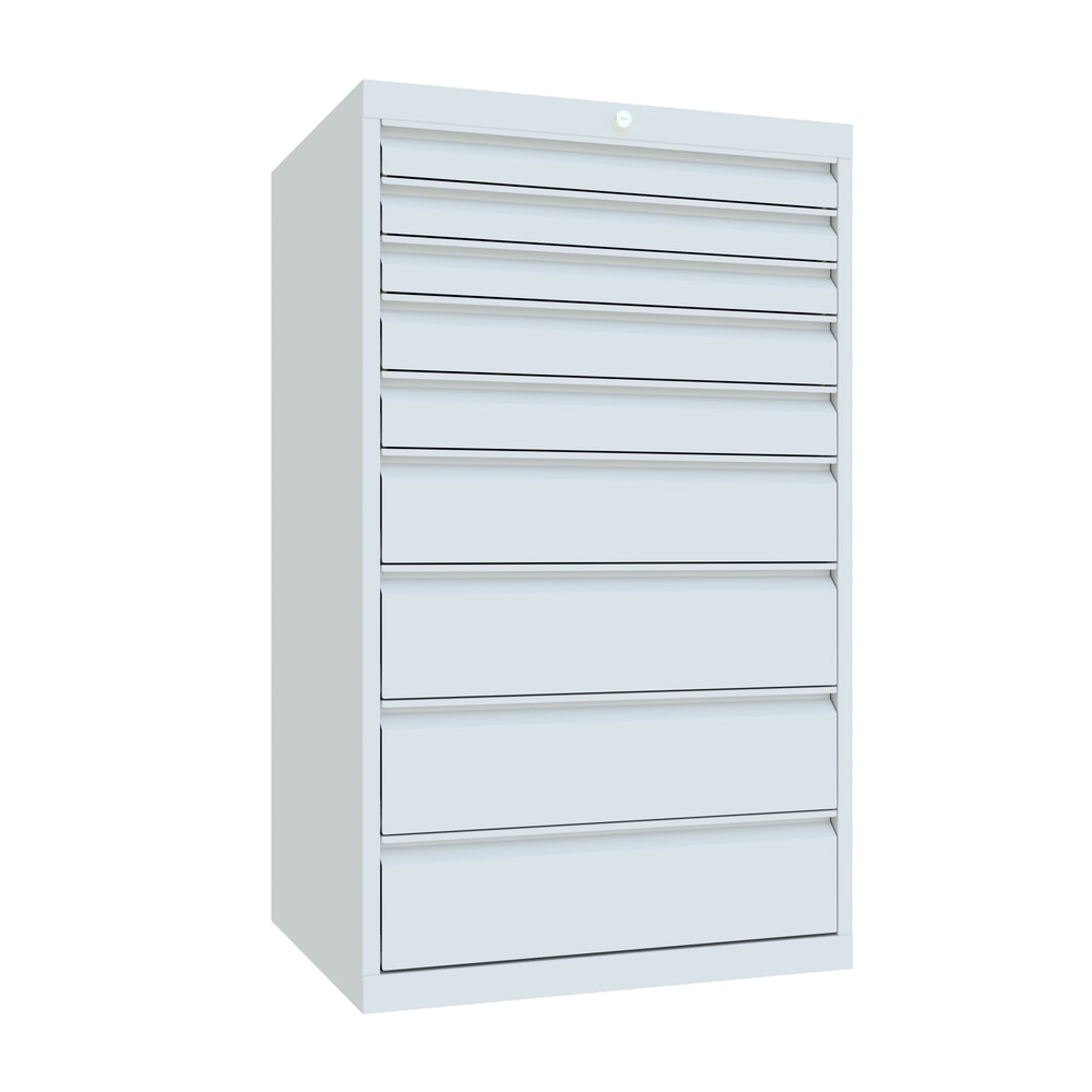 N° de l'image du produit 1 : Armoire à tiroirs PAVOY, hauteur 1 200 mm, tiroirs 3 x 75 mm + 2 x 100 + 1 x 150 mm + 3 x 175 mm, largeur 715 mm, gris clair, gris clair