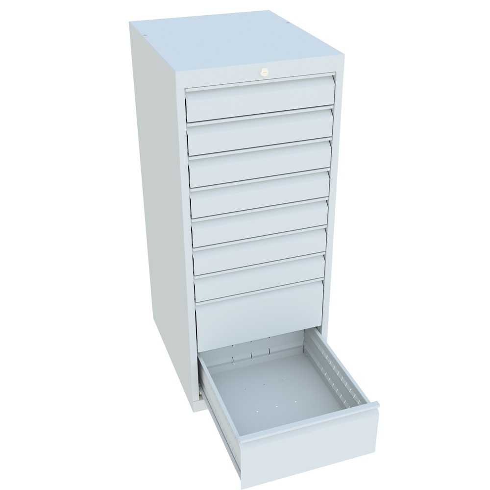 N° de l'image du produit 3 : Armoire à tiroirs PAVOY, hauteur 1 200 mm, tiroirs 7 x 100 mm + 2 x 200 mm, largeur 500 mm, gris clair, gris clair