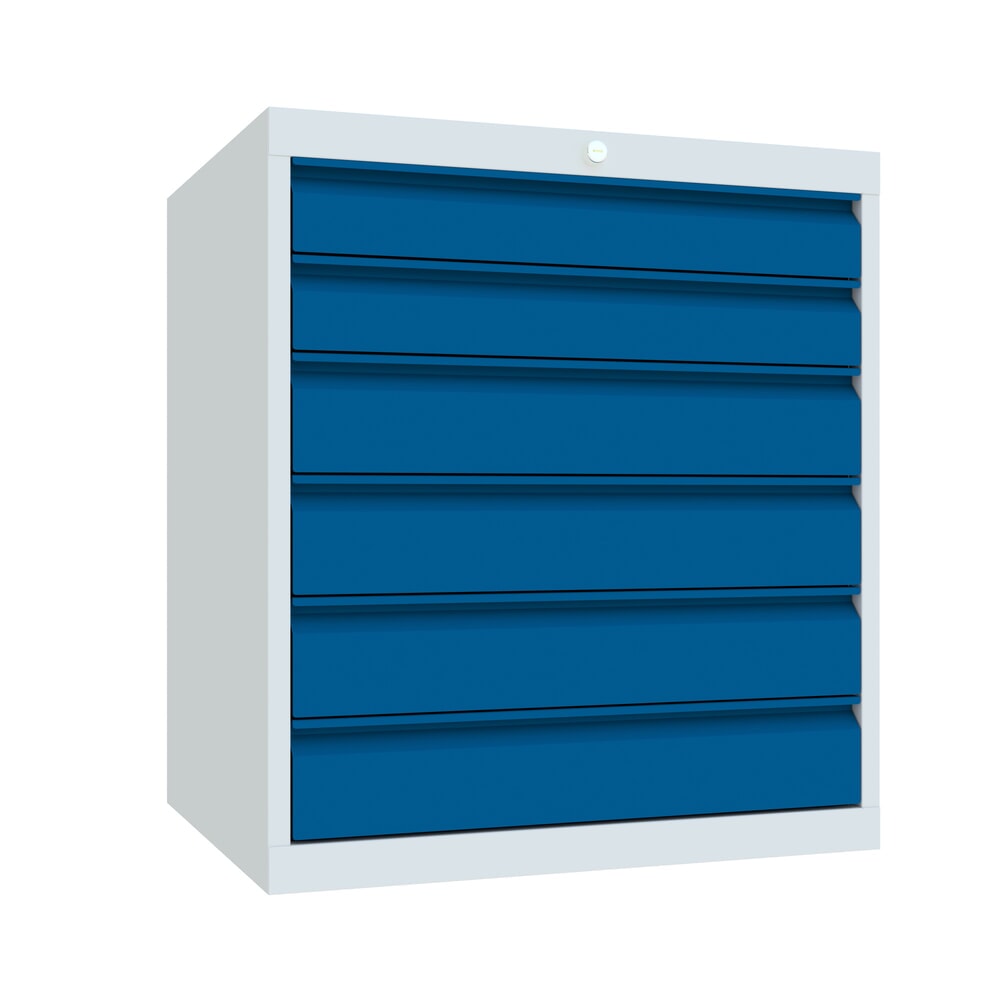 Illustration du produit: Armoire à tiroirs PAVOY, hauteur 800 mm, tiroirs 2 x 100 mm + 4 x 125 mm, largeur 715 mm, gris clair, bleu gentiane