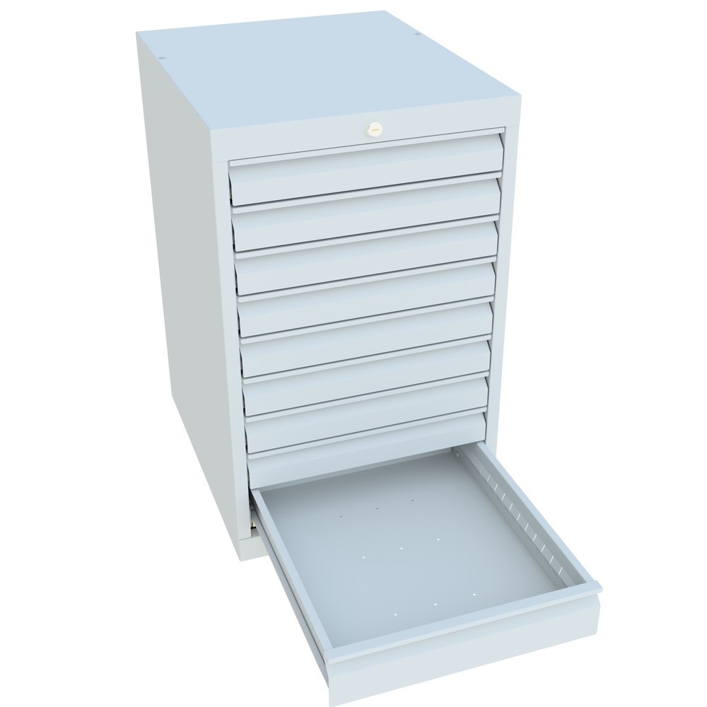 N° de l'image du produit 3 : Armoire à tiroirs PAVOY, hauteur 800 mm, tiroirs 8 x 75 mm + 1 x 100 mm, largeur 500 mm, gris clair, gris clair