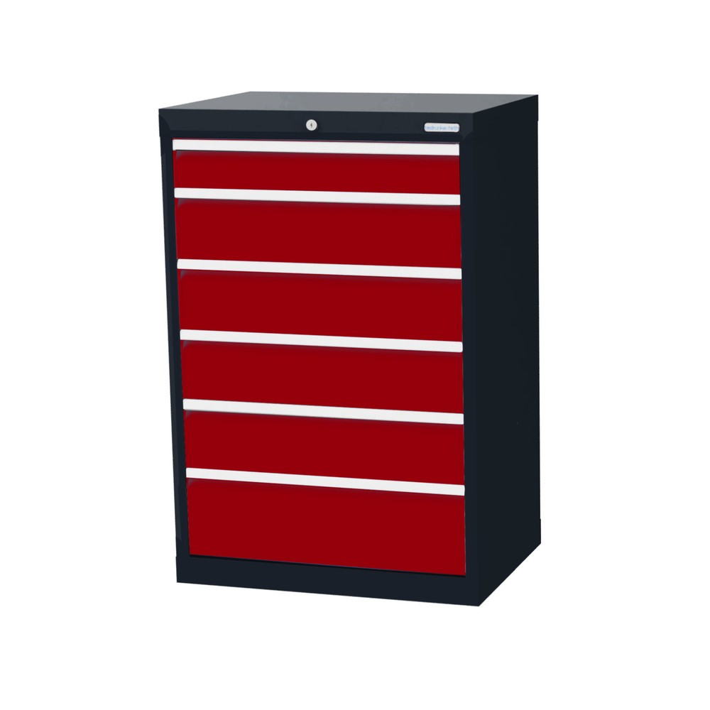 Illustration du produit: Armoire à tiroirs Profi, tiroirs de 1 x 100 + 4 x 150 + 1 x 200 mm, H x l x P 1 019 x 680 x 500 mm Bedrunka+Hirth, gris anthracite, rouge rubis