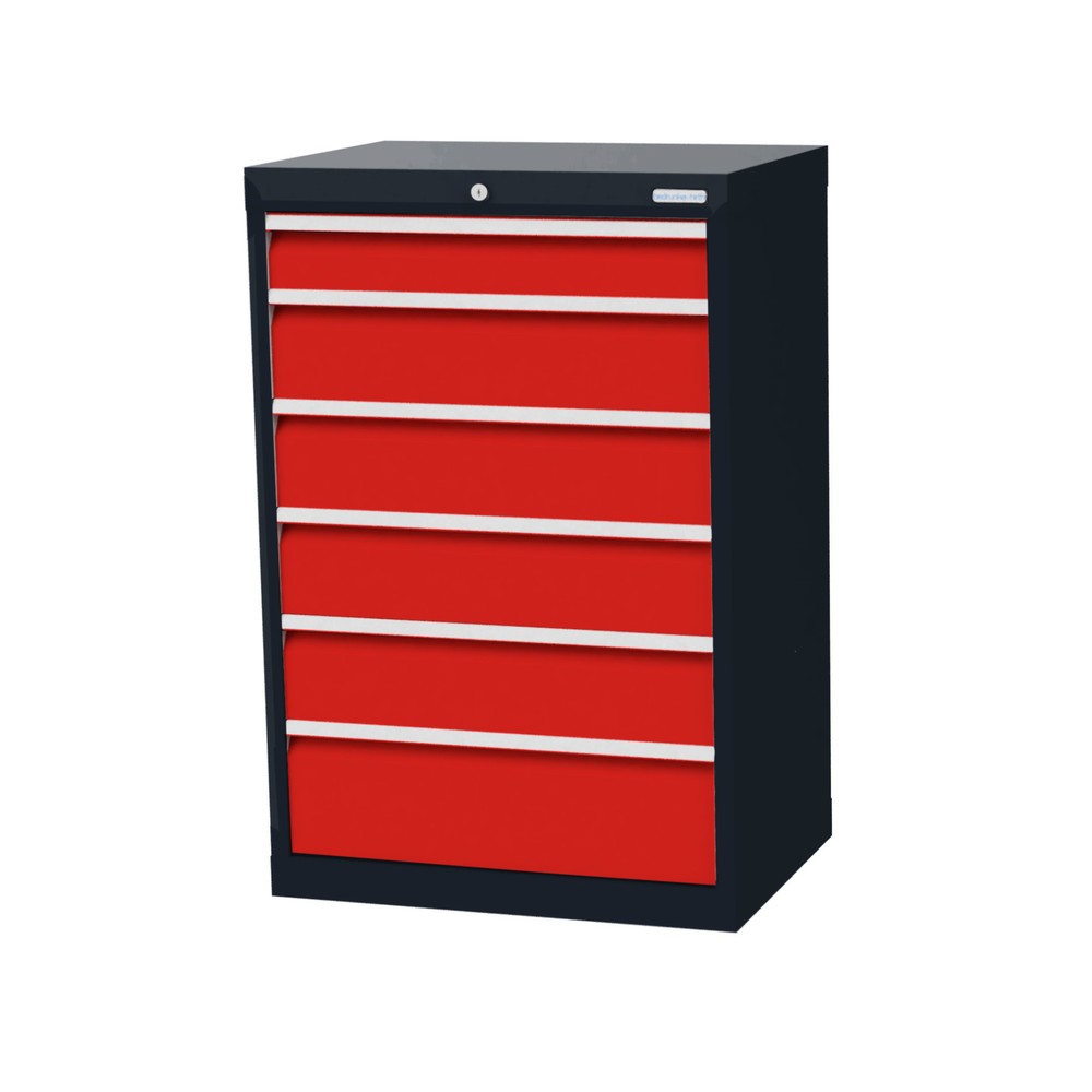 Illustration du produit: Armoire à tiroirs Profi, tiroirs de 1 x 100 + 4 x 150 + 1 x 200 mm, H x l x P 1 019 x 680 x 500 mm Bedrunka+Hirth, gris anthracite, rouge signalisation