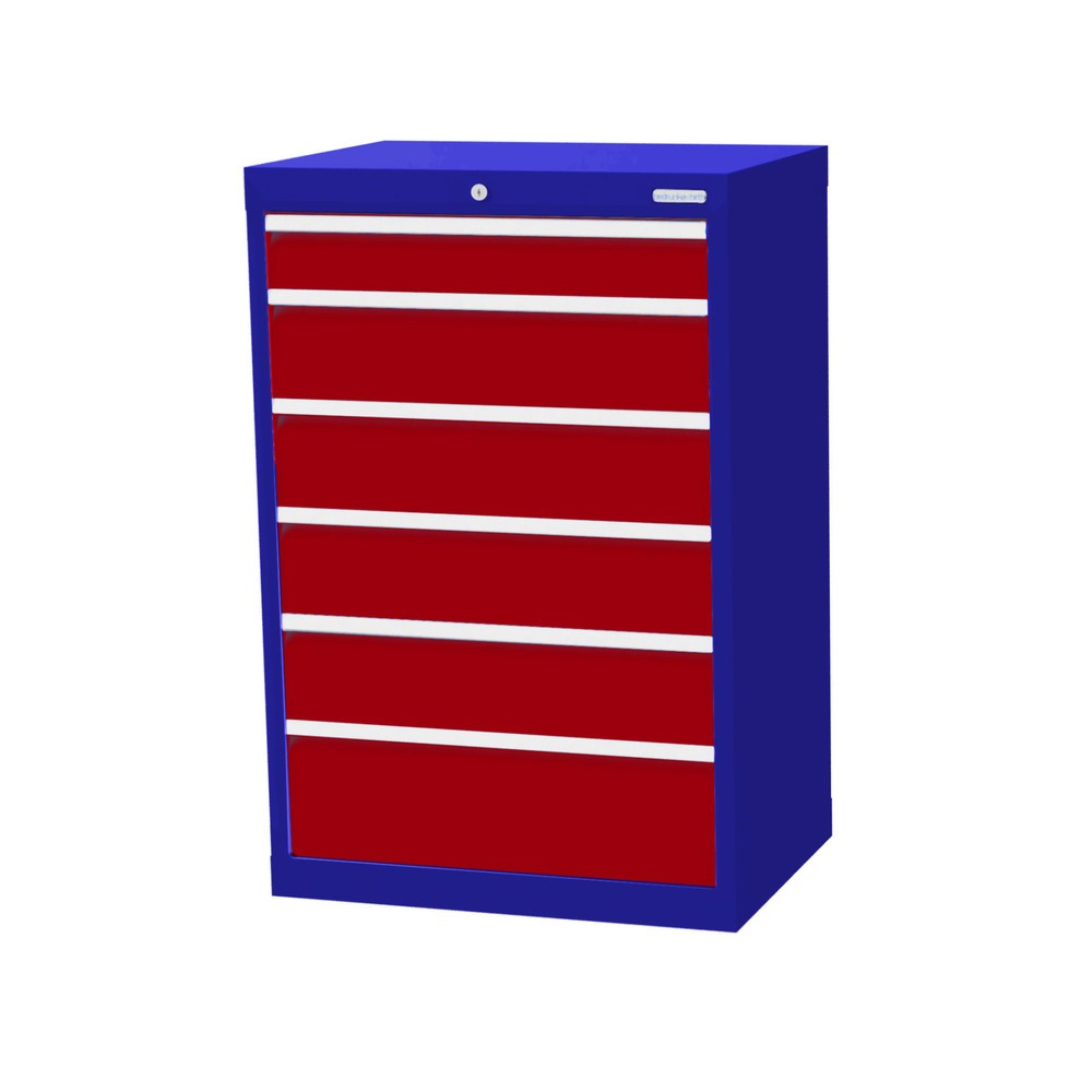 Illustration du produit: Armoire à tiroirs Profi, tiroirs de 1 x 100 + 4 x 150 + 1 x 200 mm, H x l x P 1 019 x 680 x 500 mm Bedrunka+Hirth, bleu gentiane, rouge rubis