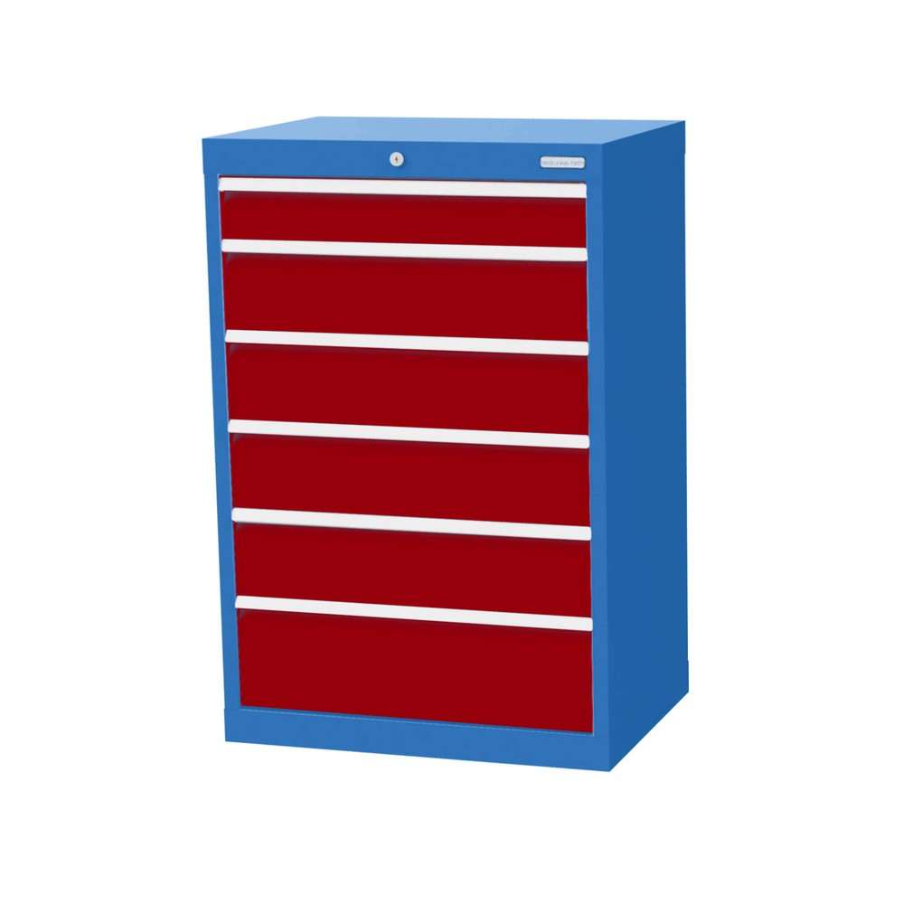 Illustration du produit: Armoire à tiroirs Profi, tiroirs de 1 x 100 + 4 x 150 + 1 x 200 mm, H x l x P 1 019 x 680 x 500 mm Bedrunka+Hirth, bleu clair, rouge rubis