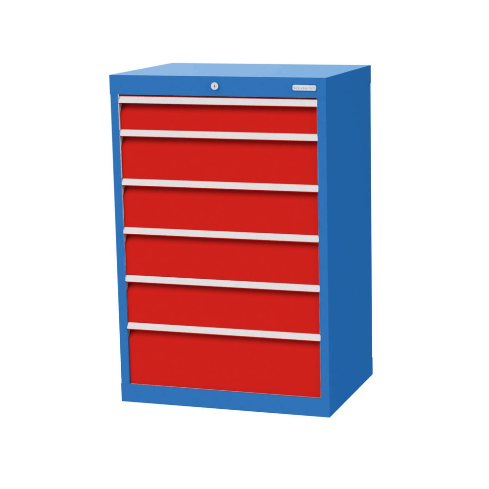 Illustration du produit: Armoire à tiroirs Profi, tiroirs de 1 x 100 + 4 x 150 + 1 x 200 mm, H x l x P 1 019 x 680 x 500 mm Bedrunka+Hirth, bleu clair, rouge signalisation