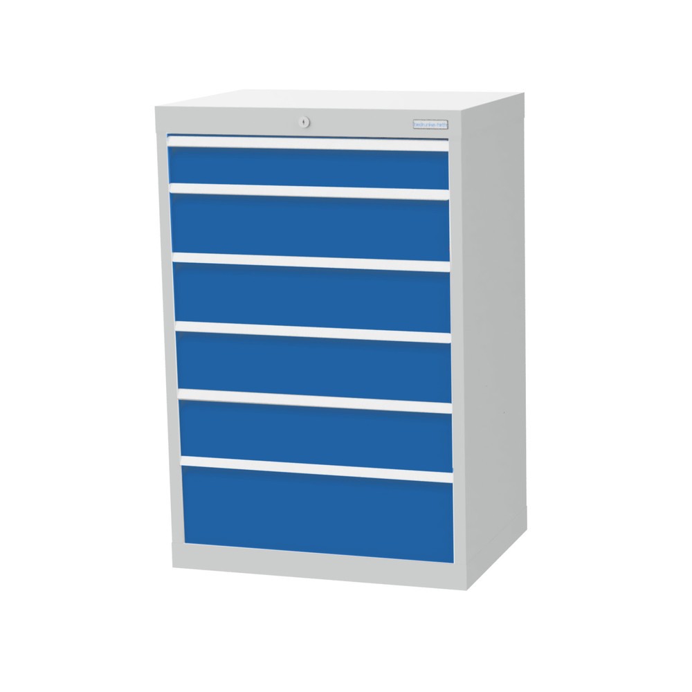 Illustration du produit: Armoire à tiroirs Profi, tiroirs de 1 x 100 + 4 x 150 + 1 x 200 mm, H x l x P 1 019 x 680 x 500 mm Bedrunka+Hirth, gris clair, bleu clair