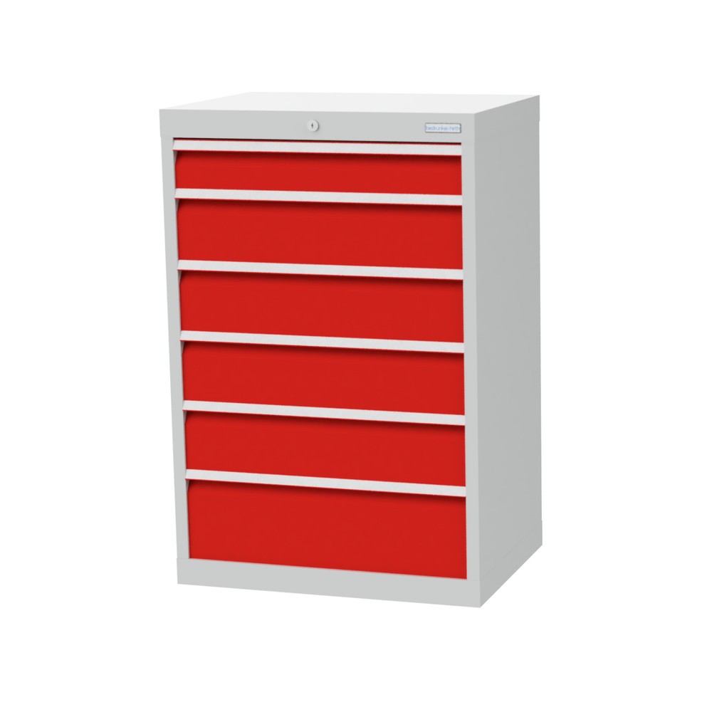 Illustration du produit: Armoire à tiroirs Profi, tiroirs de 1 x 100 + 4 x 150 + 1 x 200 mm, H x l x P 1 019 x 680 x 500 mm Bedrunka+Hirth, gris clair, rouge signalisation