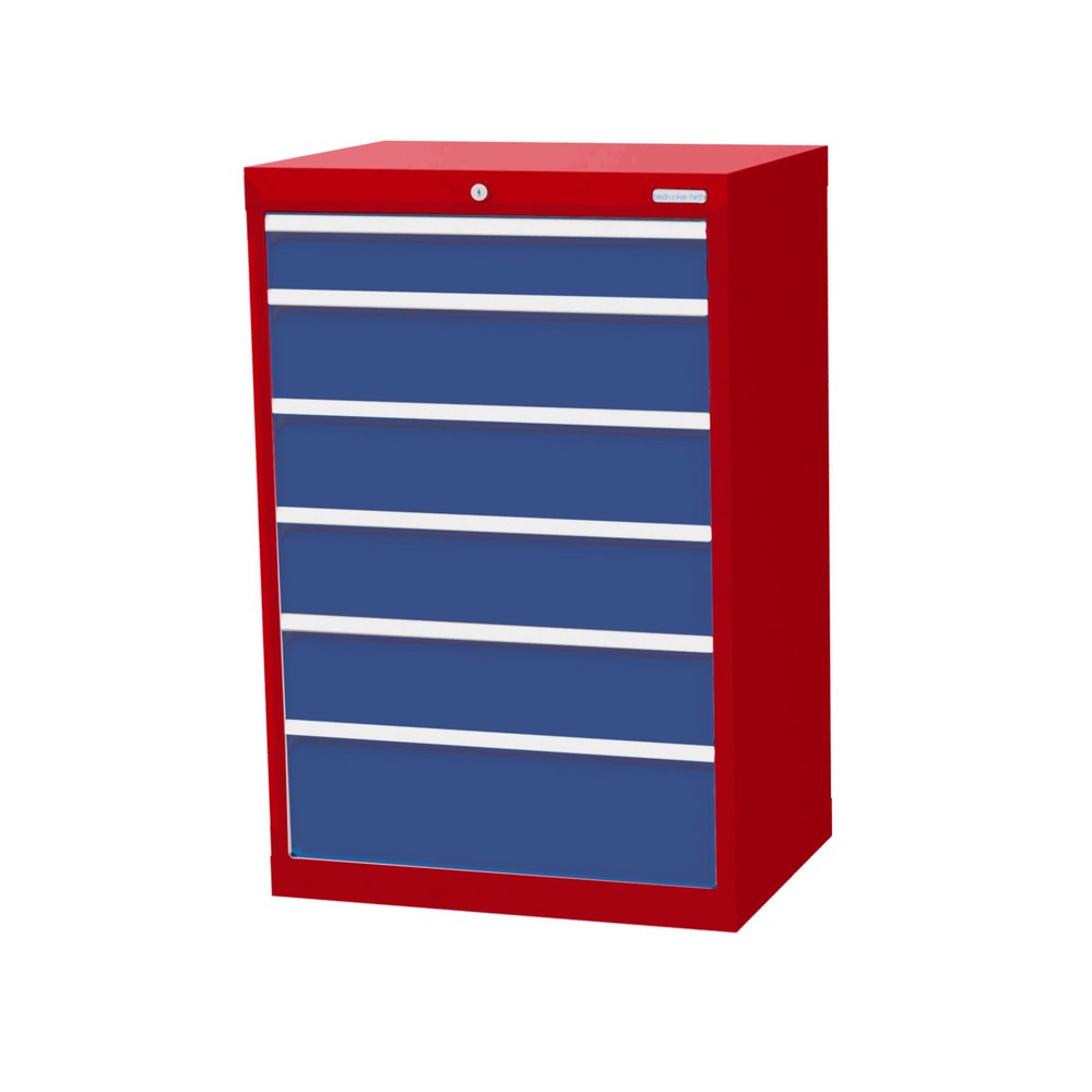 Illustration du produit: Armoire à tiroirs Profi, tiroirs de 1 x 100 + 4 x 150 + 1 x 200 mm, H x l x P 1 019 x 680 x 500 mm Bedrunka+Hirth, rouge rubis, bleu clair