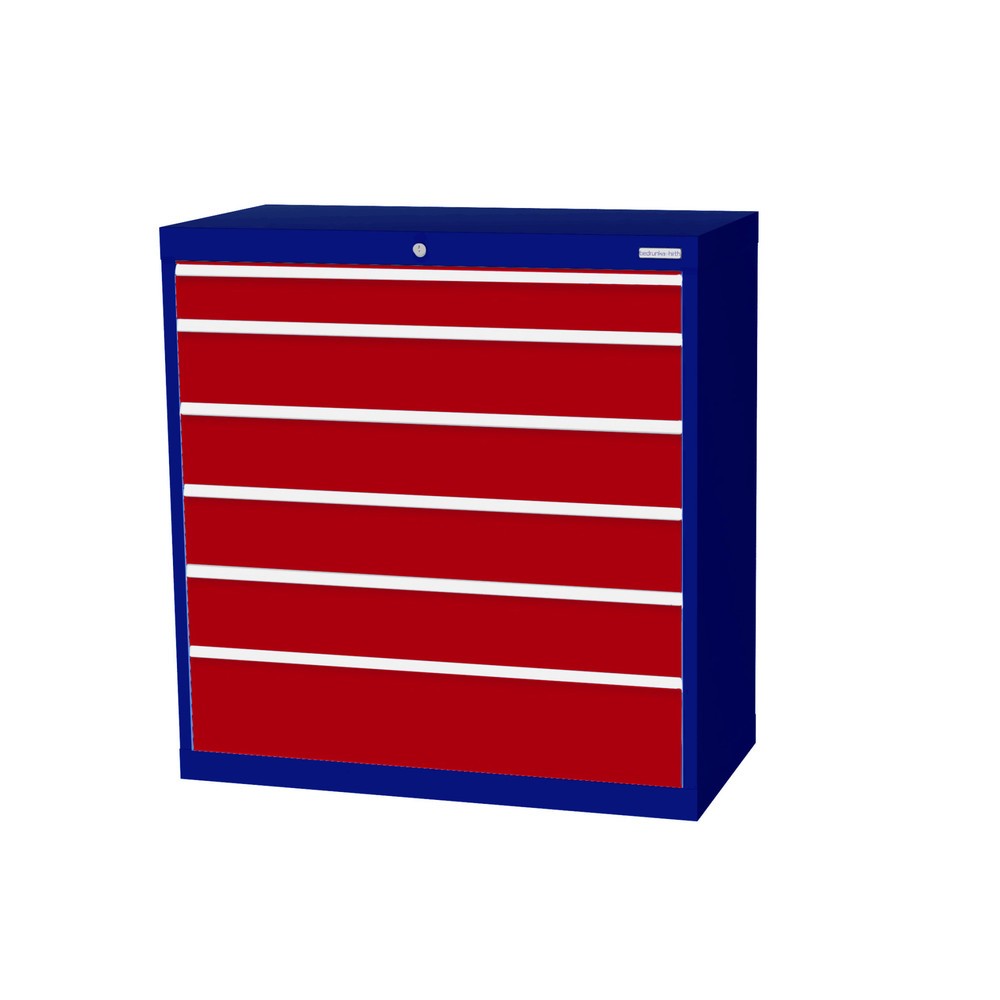 Illustration du produit: Armoire à tiroirs Profi, tiroirs de 1 x 100 + 4 x 150 + 1 x 200 mm, H x l x P 1 019 x 980 x 500 mm Bedrunka+Hirth, bleu gentiane, rouge rubis