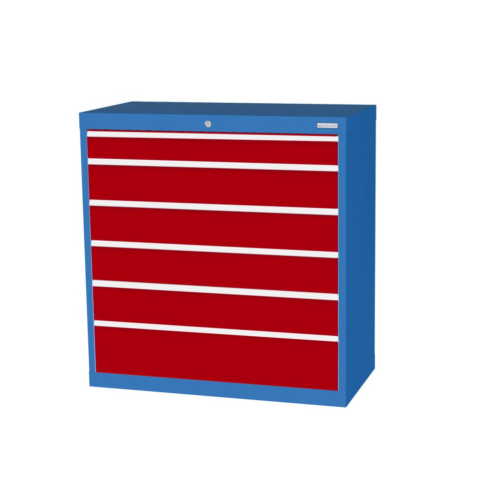 Illustration du produit: Armoire à tiroirs Profi, tiroirs de 1 x 100 + 4 x 150 + 1 x 200 mm, H x l x P 1 019 x 980 x 500 mm Bedrunka+Hirth, bleu clair, rouge rubis